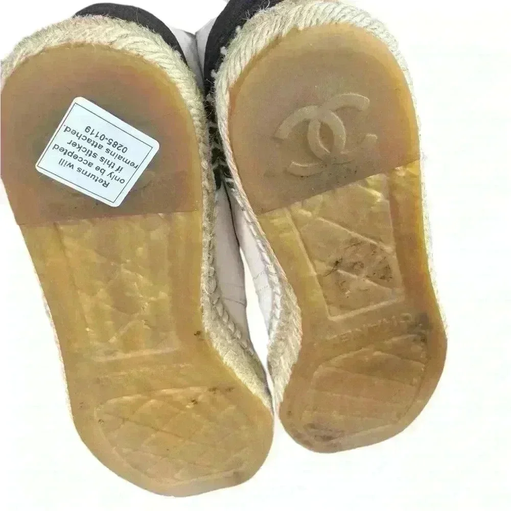 Chanel Beige/Black Lambskin Leather High Top Espadrilles Shoes.